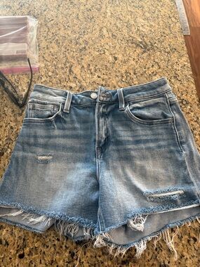 Flying Monkey Washed Blue Frayed Hem Denim Shorts